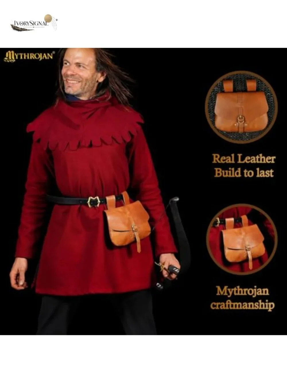 Genuine Leather Waist Bag Belt Pouch Medieval Renaissance LARP Viking Brass